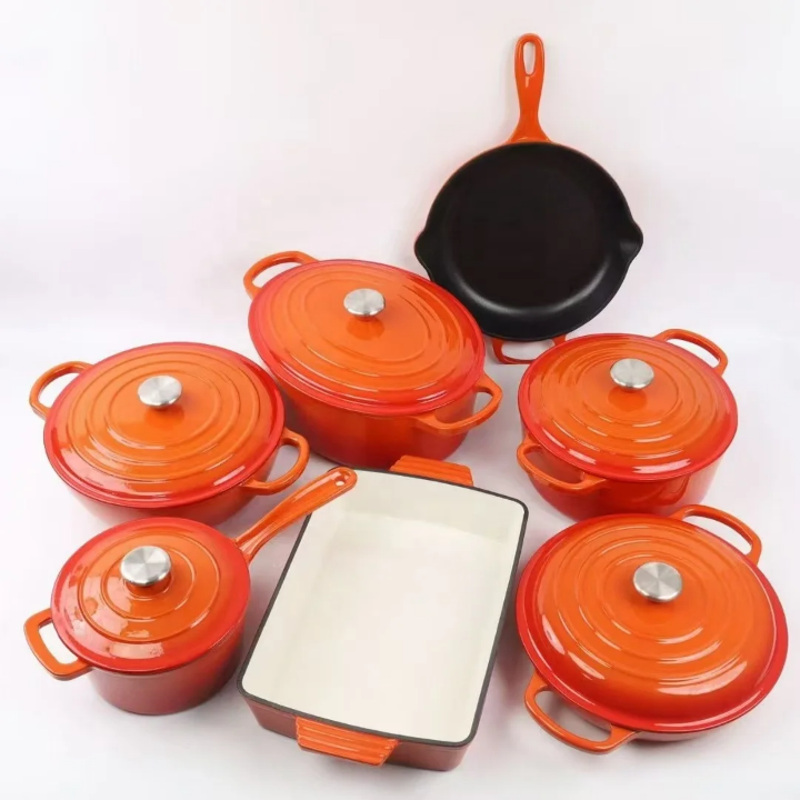 11PCS Cast Iron Cooking Pots Set – Non-Stick Cookware with Lids