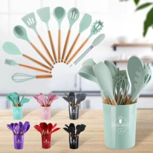 12 Pcs Silicone spoons set with wooden handle