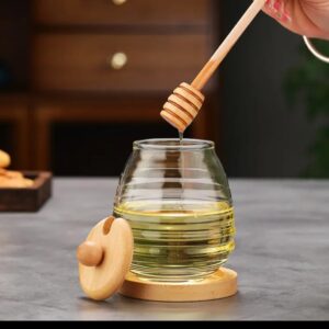 Multi-Purpose Glass Honey Storage Jars with Wooden Lid and Stirring Stick
