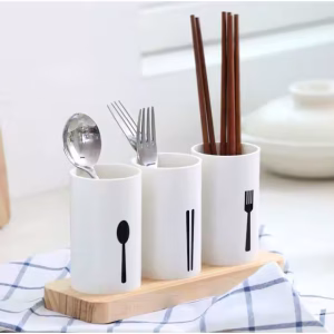 3pc Cutlery Organizer with Oak Base