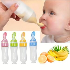 90ml Soft Silicone Baby Feeding Bottle with Spoon Tip