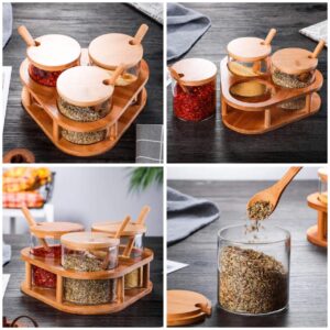 3 PCS Glass Spice Containers (15oz) with Bamboo Holder