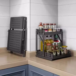 2 Tier Multifunctional Foldable Kitchen Spice Rack
