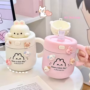 Cute Bear Rabbit Thermos Kawaii Straw with Lid