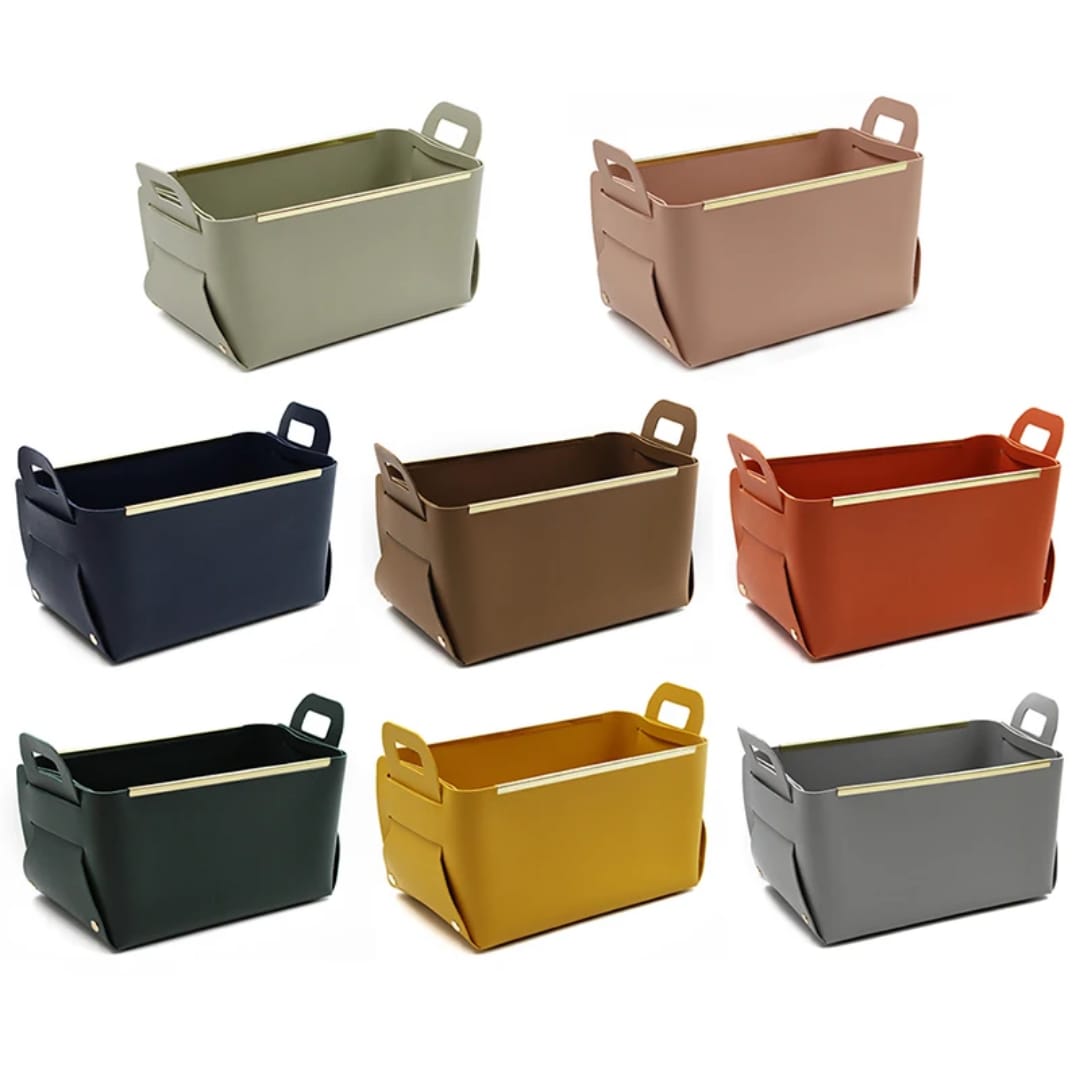 Multifunction PU Leather Collapsible Sundries Storage Basket/Organiser