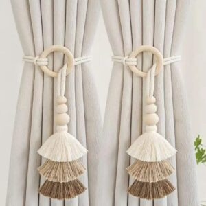 2pcs Tassel Curtain Tie Backs Wooden Bead Curtain Tiebacks