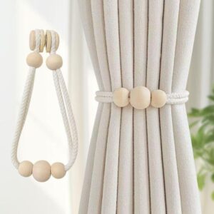 2Pcs Nordic Magnetic Curtain Binding Strap Solid Wood Woven Curtain Tiebacks