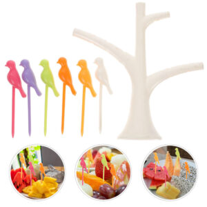 Re-usable 6pcs Fruit Pick Forks Set with Stand