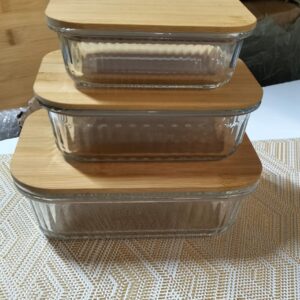 Ribbed Glass Food Storage Containers with Bamboo Lids