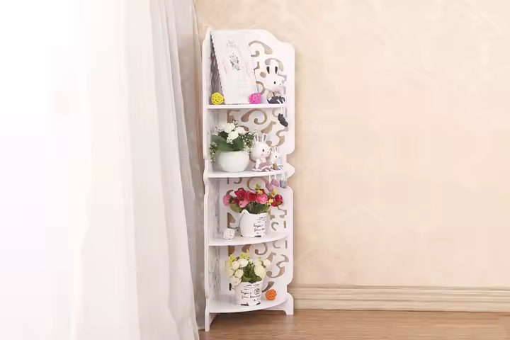 4 Layer Corner Shelf Organizer Now Available in White Wooden