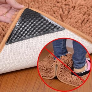 4pcs Ruggies Rug Carpet, Mat Grippers Non Slip Grip, Corners Pad Anti Skid Reusable Washable Silicone Grippers