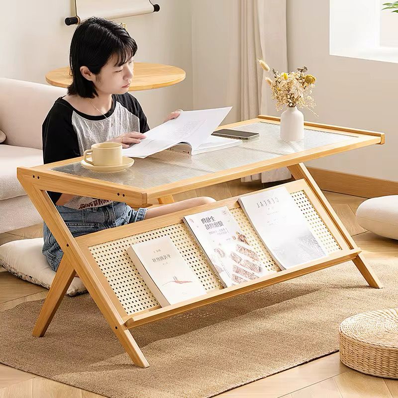 Rattan Coffee Table with Storage Shelf