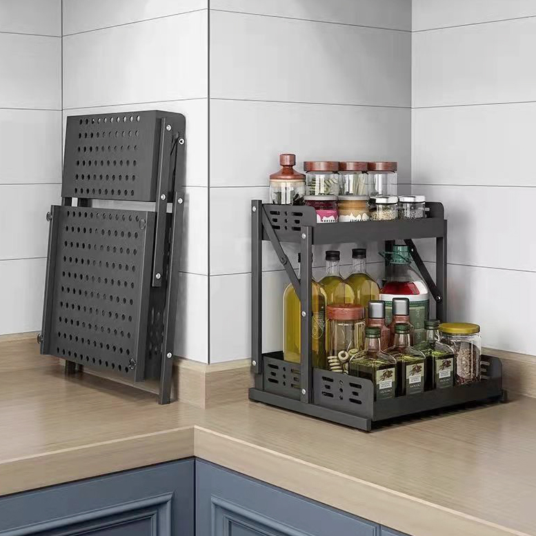 2-Tier Multifunctional Foldable Kitchen Spice Rack