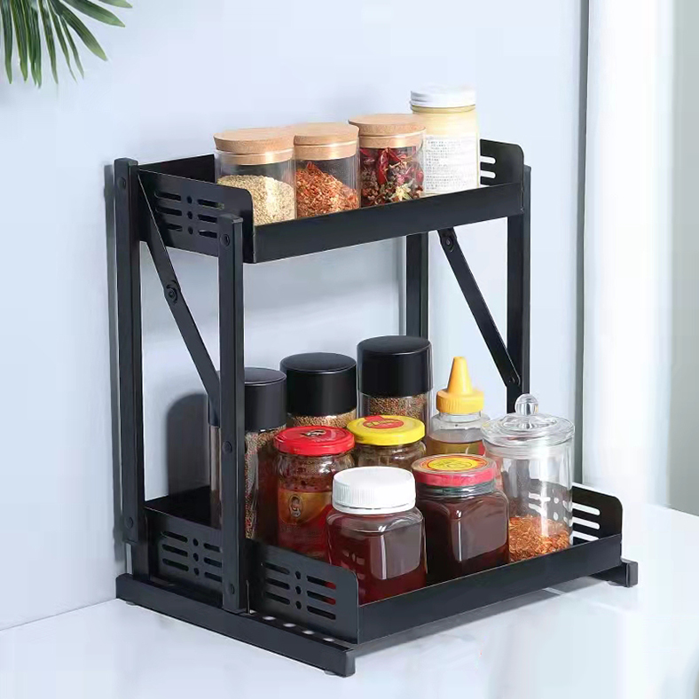 2-Tier Multifunctional Foldable Kitchen Spice Rack