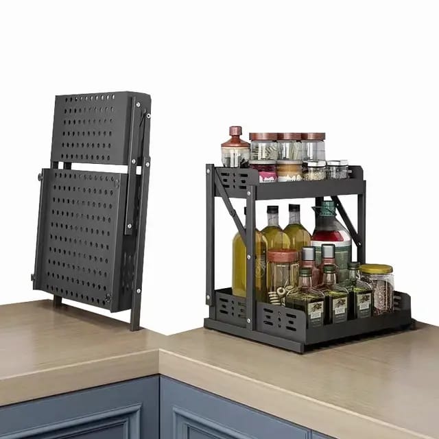 2-Tier Multifunctional Foldable Kitchen Spice Rack