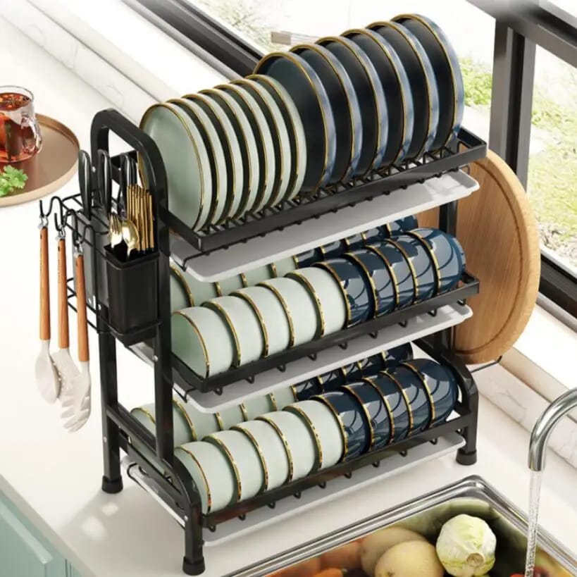 3 Layer Kitchen Tableware Drain Rack Stand