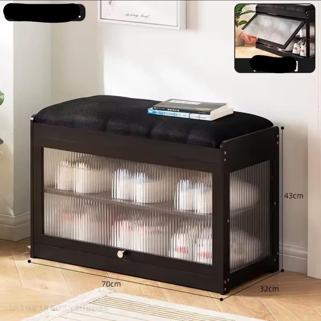 Wooden stool with shoe cabinet