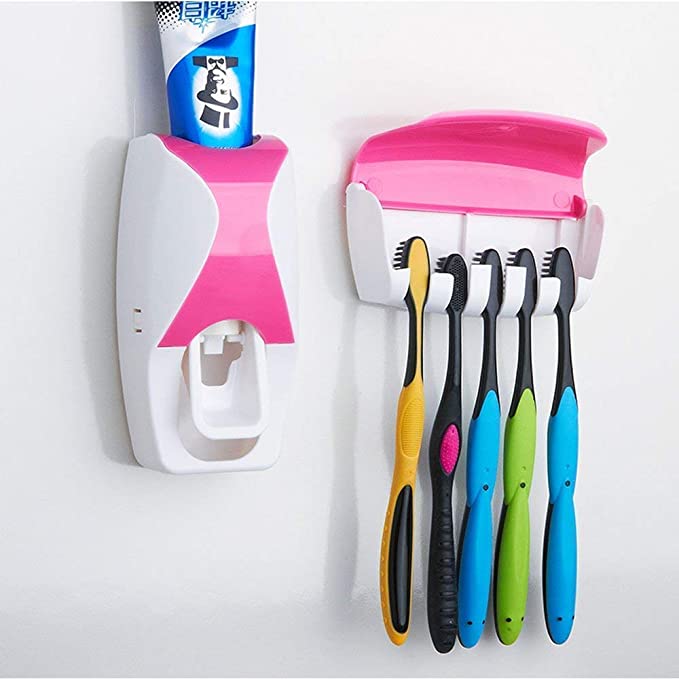 Toothpaste Dispenser with 5-Piece Toothbrush Holder