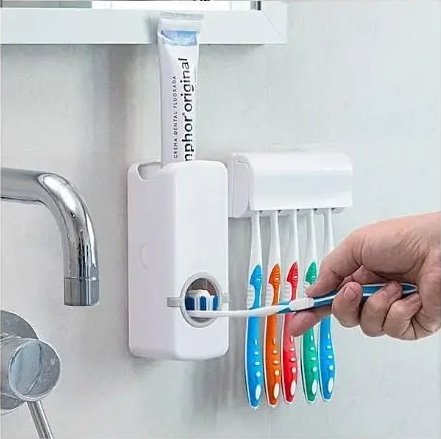 Toothpaste Dispenser with 5-Piece Toothbrush Holder