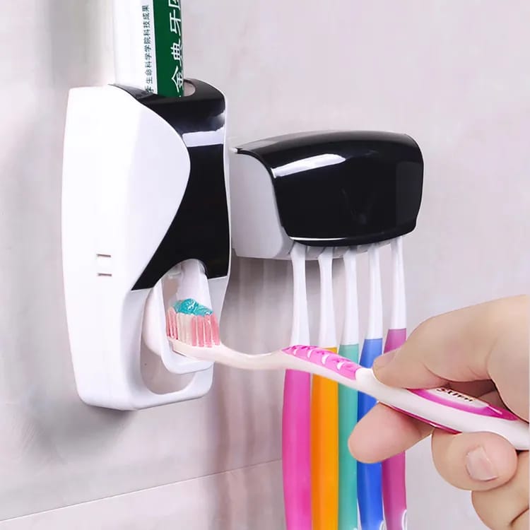 Toothpaste Dispenser with 5-Piece Toothbrush Holder