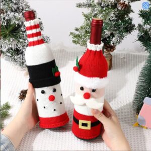 Woven Christmas Wine Bottle Cover Set Santa Snowman