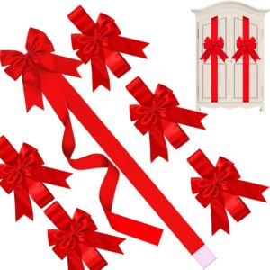 8 Pcs Christmas Ribbons Bows Red Large Christmas Door Ribbon Cabinet Bows for Gifts Xmas