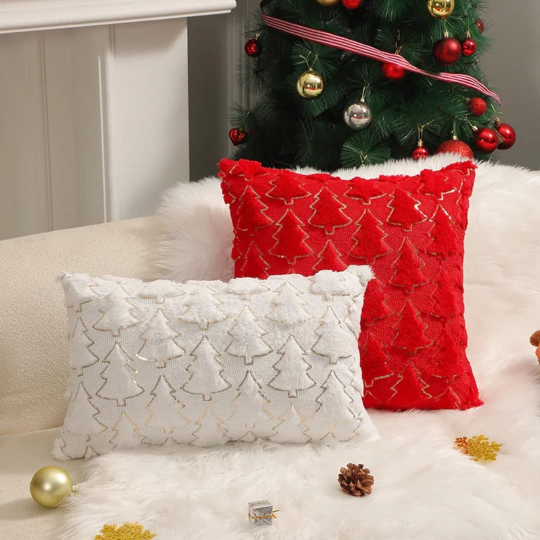 Christmas Tree Glitter Plush Cushion Cover