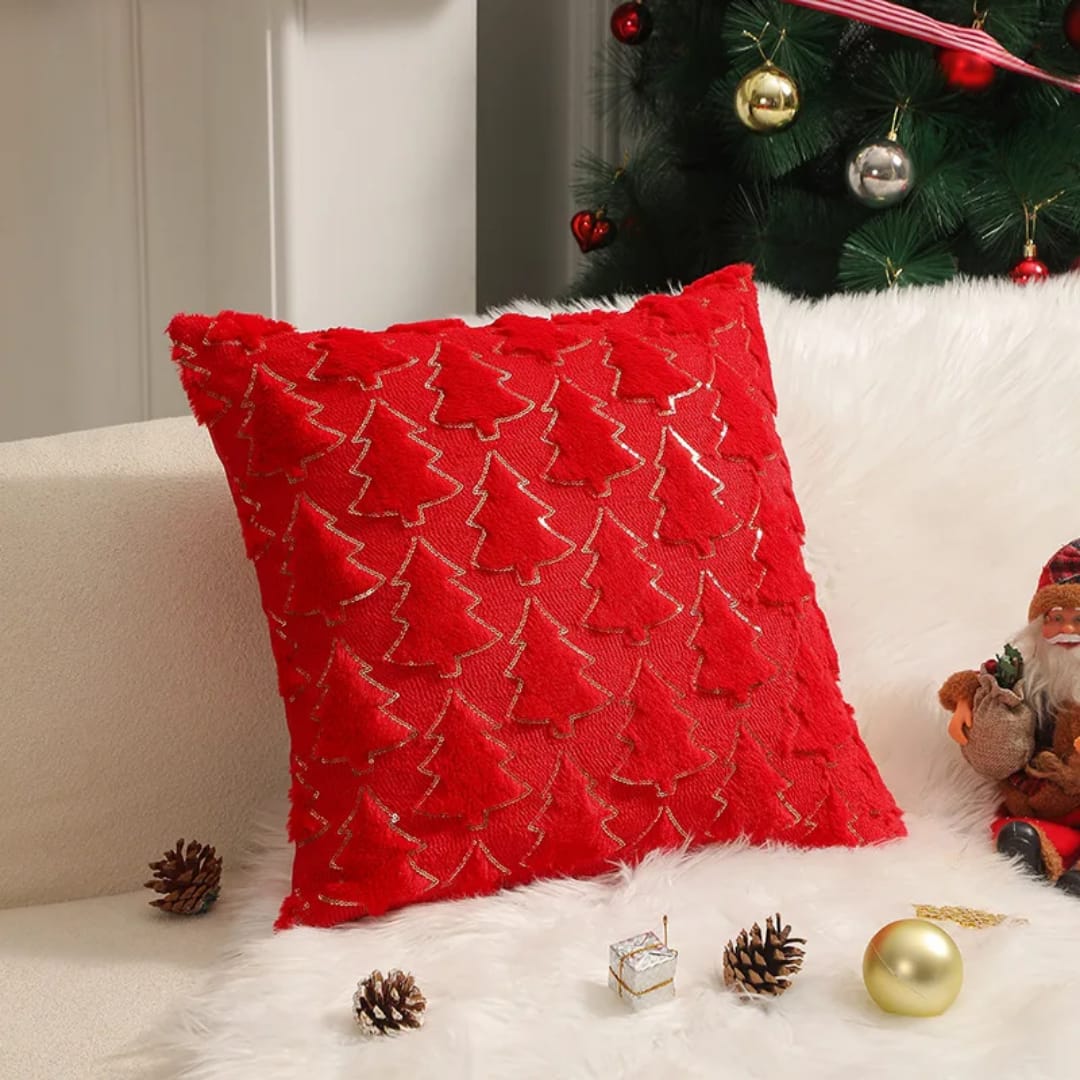 Christmas Tree Glitter Plush Cushion Cover
