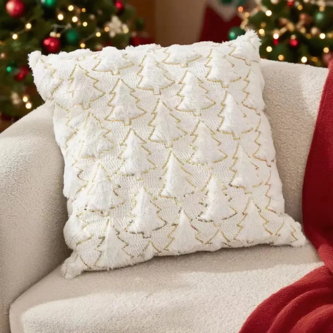 Christmas Tree Glitter Plush Cushion Cover