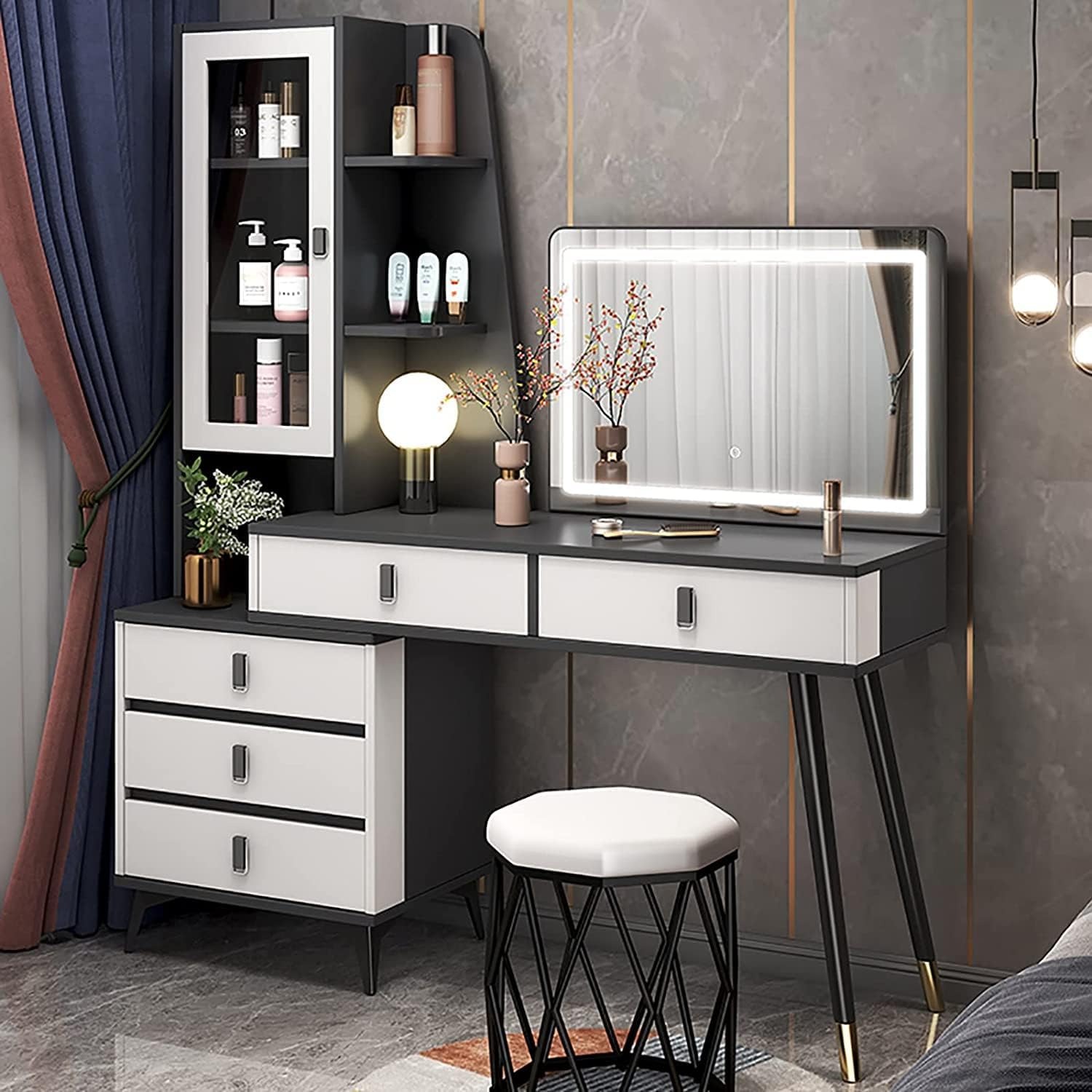 Retractable Dressing Table with LED Light