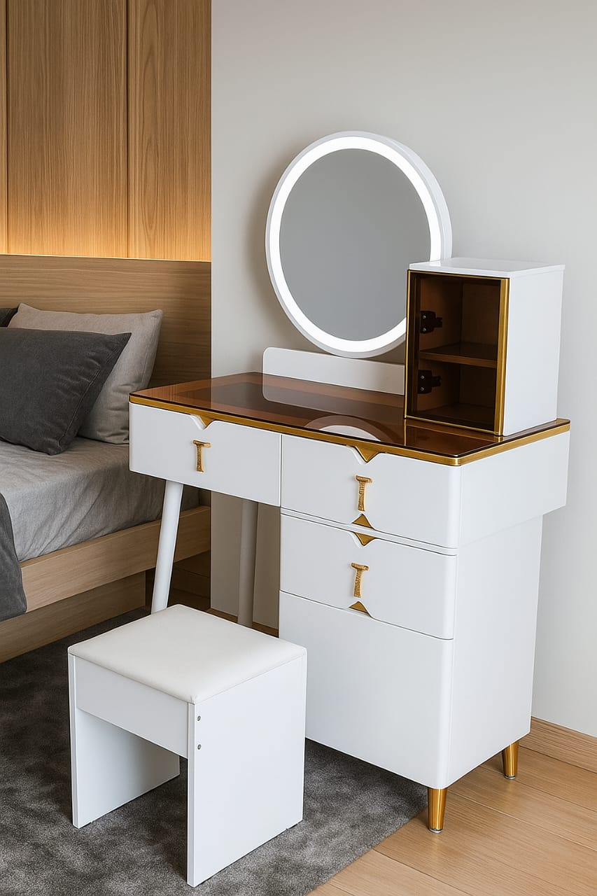 Retractable Dressing Table with LED Light