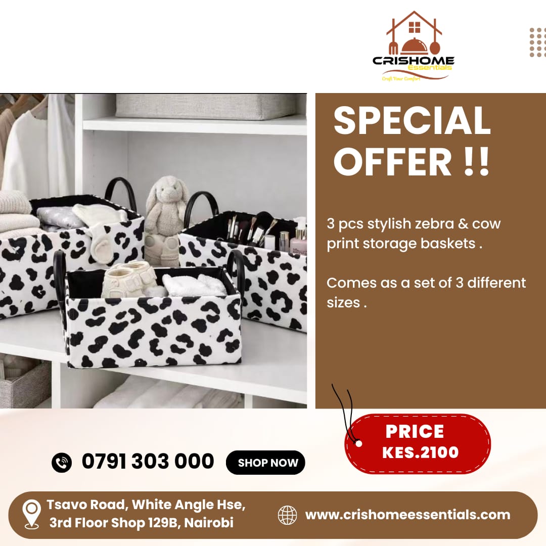 3-Piece Stylish Zebra & Cow Print Storage Baskets