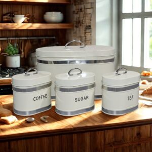 tal Bread Bin Biscuit Tin Set Bread Box Sugar Tea Coffee Storage Canister with Lid