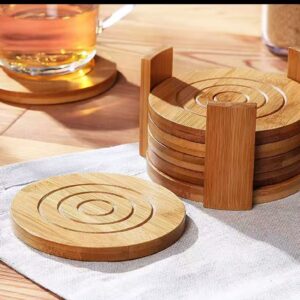 6PCS Round Bamboo Coaster Set
