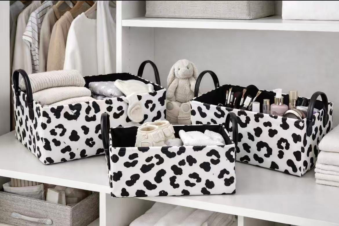3-Piece Stylish Zebra & Cow Print Storage Baskets
