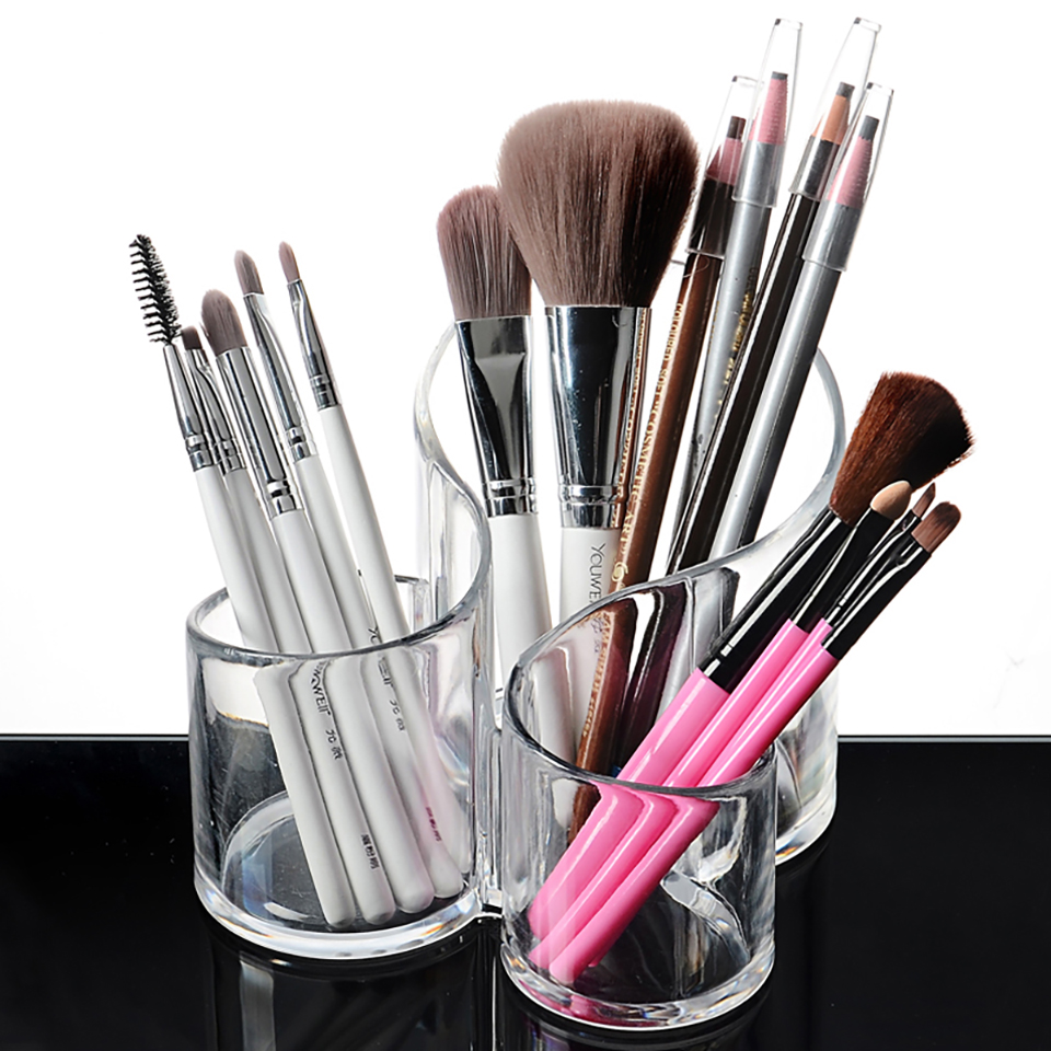Cosmetic Organizer – Clear Acrylic Makeup Brush Holder & 3 Storage Boxes for Makeup and Jewelry