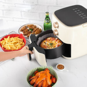 Reusable Silicone Air Fryer Basket – Heavy Duty Non-Stick Food Grade Air Fryer Pot & Round Silicone Liners