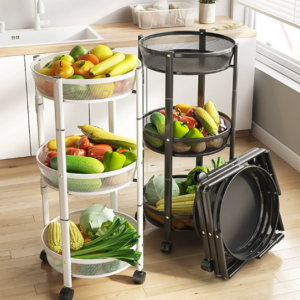 Heavy Duty Kitchen 3 Tier Foldable Trolley Storage Basket