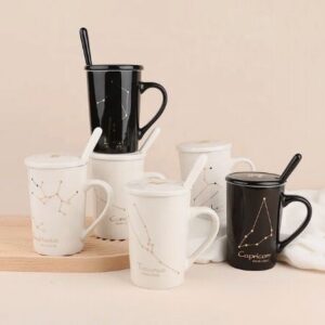 Ceramic Zodiac Sign Coffee Mugs with Lid Spoon Handle – Customized Constellation Gift Mug