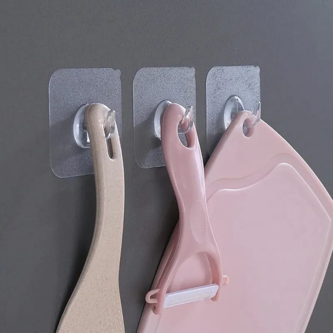 10Pcs Transparent Wall Hooks Strong Self Adhesive Traceless Hooks for Kitchen Bathroom
