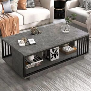 Modern Minimalist Marble Textured Coffee Table with Double Layer Storage