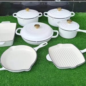 11 PCS Enamel Cast Iron Cooking Pots Set – Heavy Duty Cookware Set