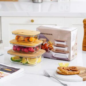 Premium Custom Borosilicate Glass Set with Bamboo Lid – Glass Bento Lunch Boxes & Meal Prep Storage Containers
