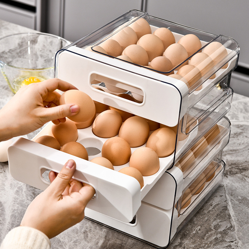 Acrylic Double Layered Egg Storage Box/Egg Tray – 32 Eggs, Stackable Transparent Egg Holder