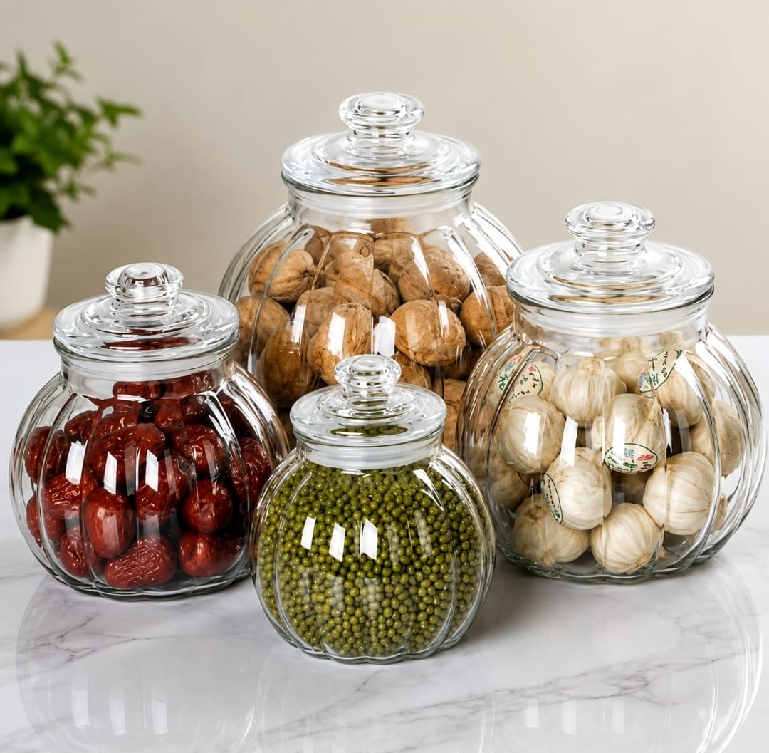 Vertical Pattern Transparent Glass Storage Jars – Airtight Kitchen & Food Storage Container