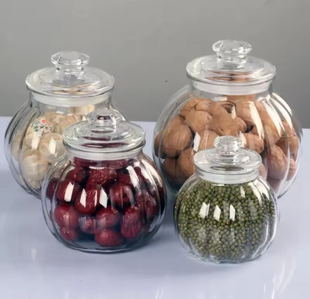 Vertical Pattern Transparent Glass Storage Jars – Airtight Kitchen & Food Storage Container