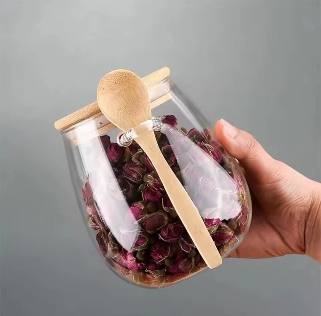 Glass Storage Canisters with Bamboo Spoon & Airtight Lid – 1000ml