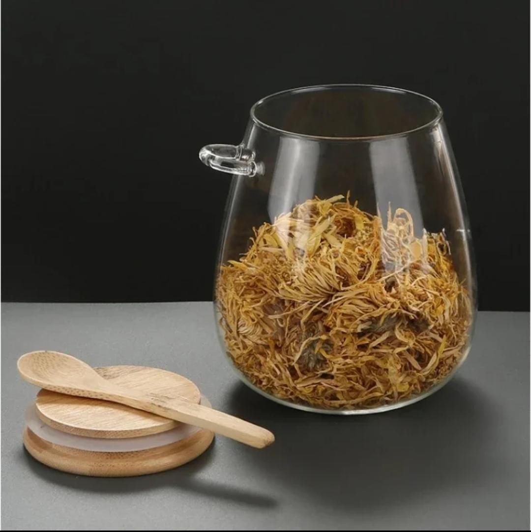 Glass Storage Canisters with Bamboo Spoon & Airtight Lid – 1000ml
