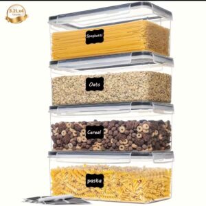 4pcs Transparent Airtight Food Storage Containers with Lids 3.2L – BPA-Free Stackable Pasta & Pantry Organizers