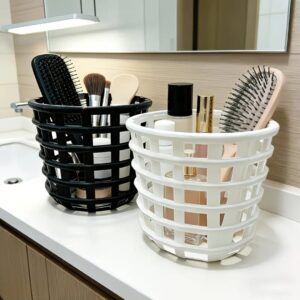 Woven Pattern Desktop Storage Box – Hollow-Out Resin Desktop Organizer for Cosmetics, Stationery & Jewelry
